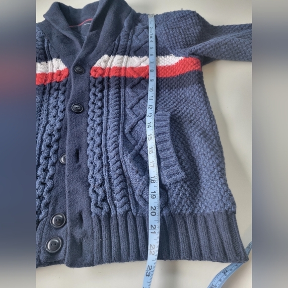 Tommy Hilfiger Men's Classic Blue Flag Striped Cable Knit Cardigan M - Picture 8 of 10